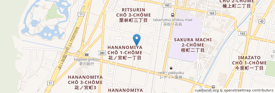Mapa de ubicacion de 花ノ宮クリニック en Japonya, 香川県, 高松市.