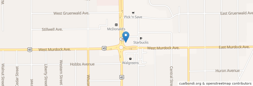 Mapa de ubicacion de Taco Bell en アメリカ合衆国, ウィスコンシン州, Winnebago County, Oshkosh.