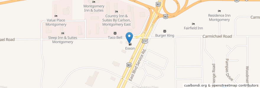 Mapa de ubicacion de Exxon en Estados Unidos De América, Alabama, Montgomery County, Montgomery.