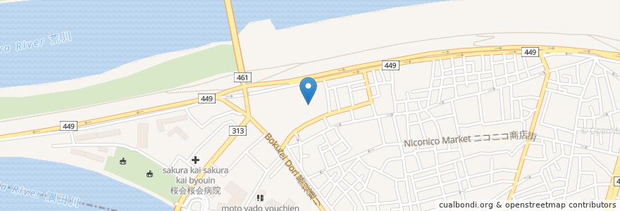 Mapa de ubicacion de 元宿神社 en Jepun, 東京都, 足立区.