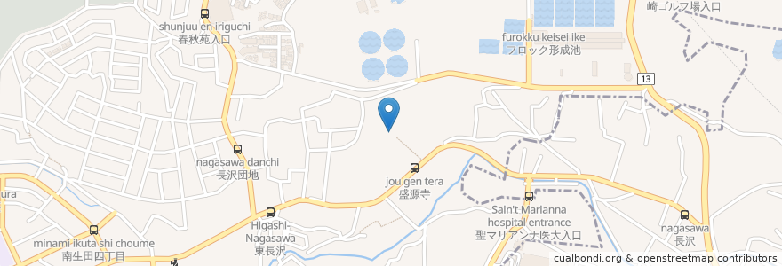 Mapa de ubicacion de 盛源寺 en Japón, Prefectura De Kanagawa, Kawasaki, Tama.