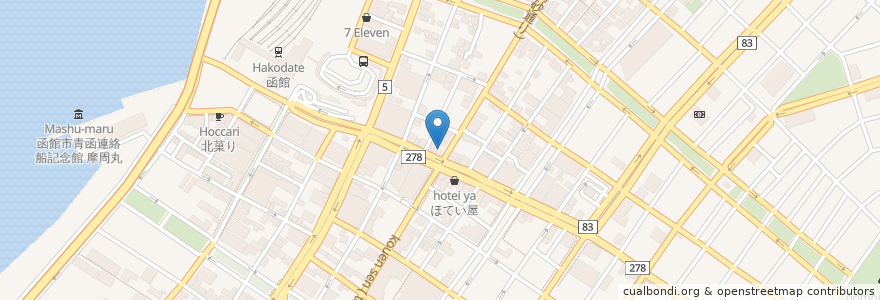 Mapa de ubicacion de 하코민 쇼쿠도오 en 일본, 홋카이도, 渡島総合振興局, 函館市.