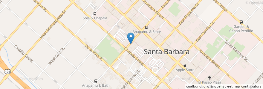 Mapa de ubicacion de The UPS Store en 美利坚合众国/美利堅合眾國, 加利福尼亚州/加利福尼亞州, Santa Barbara County, Santa Barbara.