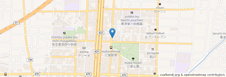 Mapa de ubicacion de ラーメン亀王 en 日本, 大阪府, 吹田市.
