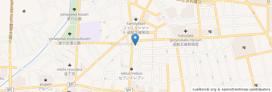 Mapa de ubicacion de 北陸銀行 五稜郭支店 en Japan, Präfektur Hokkaido, 渡島総合振興局, 函館市.