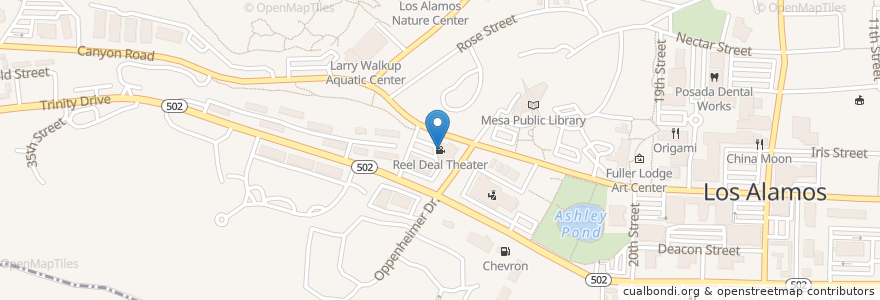Mapa de ubicacion de Reel Deal Theater en Amerika Birleşik Devletleri, Yeni Meksika, Los Alamos County, Los Alamos.