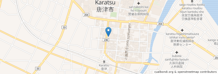 Mapa de ubicacion de 佐賀銀行 en 일본, 사가현, 唐津市.