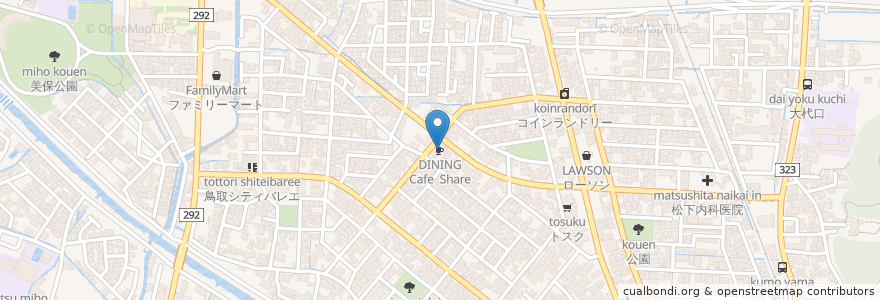 Mapa de ubicacion de DINING Cafe  Share en ژاپن, 鳥取県, 鳥取市.