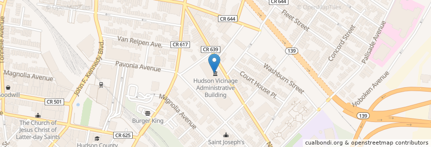 Mapa de ubicacion de Hudson Vicinage Administrative Building en Verenigde Staten, New Jersey, Hudson County, Jersey City.