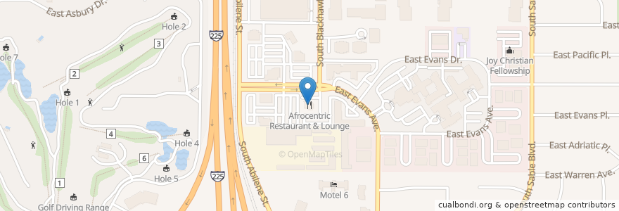 Mapa de ubicacion de Afrocentric Restaurant & Lounge en Estados Unidos De América, Colorado, Arapahoe County, Aurora.