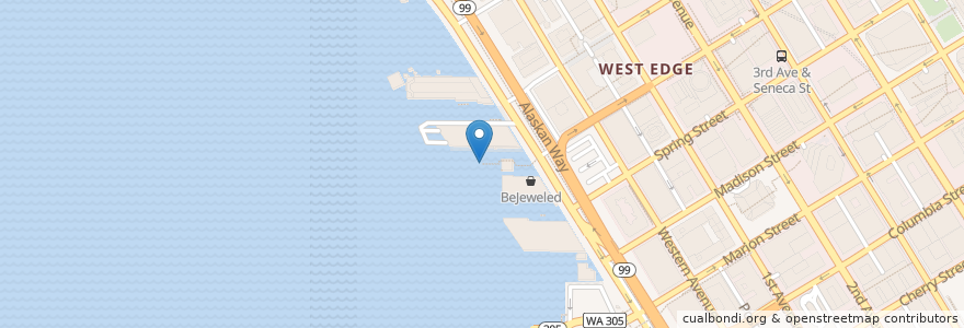 Mapa de ubicacion de Seattle Waterfront en Estados Unidos Da América, Washington, King County, Seattle.