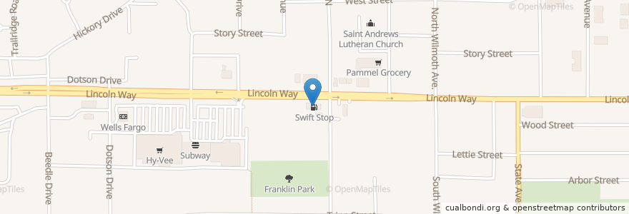 Mapa de ubicacion de Swift Stop en Vereinigte Staaten Von Amerika, Iowa, Story County, Ames.