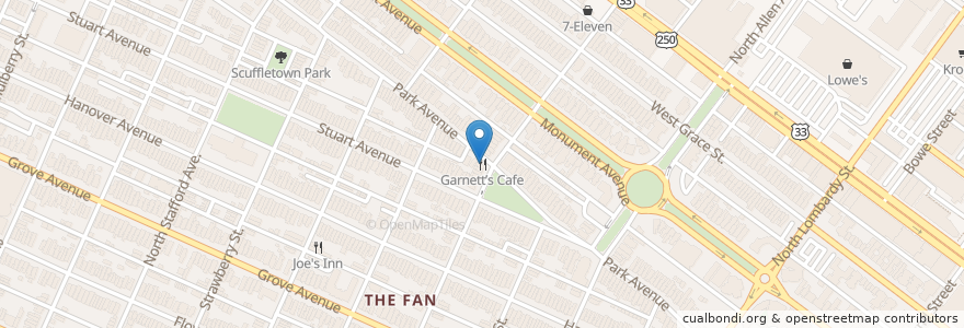 Mapa de ubicacion de Garnett’s Cafe en 美利坚合众国/美利堅合眾國, 弗吉尼亚州 / 維吉尼亞州 / 維珍尼亞州, Richmond City.