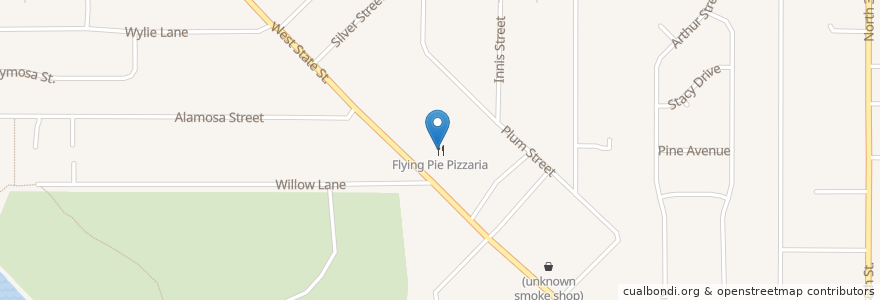 Mapa de ubicacion de Flying Pie Pizzaria en États-Unis D'Amérique, Idaho, Ada County, Boise.