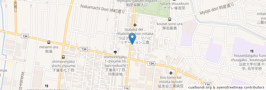 Mapa de ubicacion de 一州うどん en Japonya, 東京都, 三鷹市.