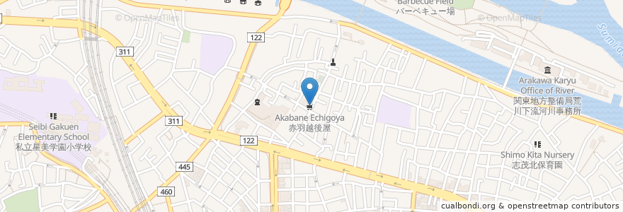 Mapa de ubicacion de 赤羽越後屋 en Japonya, 北区.