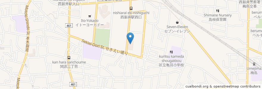 Mapa de ubicacion de 西新井警察署 en اليابان, 東京都, 足立区.