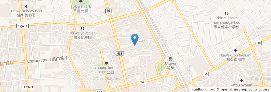 Mapa de ubicacion de 磯丸水産 浦和西口店 en 日本, 埼玉县, 埼玉市, 浦和区.