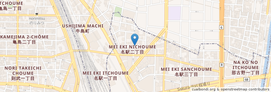 Mapa de ubicacion de 大須二丁目酒場 en Japan, Aichi Prefecture, Nagoya, Nakamura Ward.