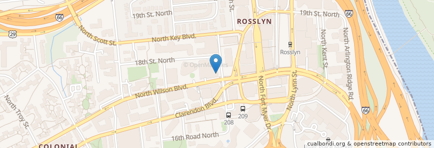 Mapa de ubicacion de Roti en 美利坚合众国/美利堅合眾國, 弗吉尼亚州 / 維吉尼亞州 / 維珍尼亞州, Arlington County, Arlington.