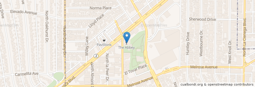 Mapa de ubicacion de The Abbey en 미국, 캘리포니아주, Los Angeles County, 로스앤젤레스, West Hollywood.