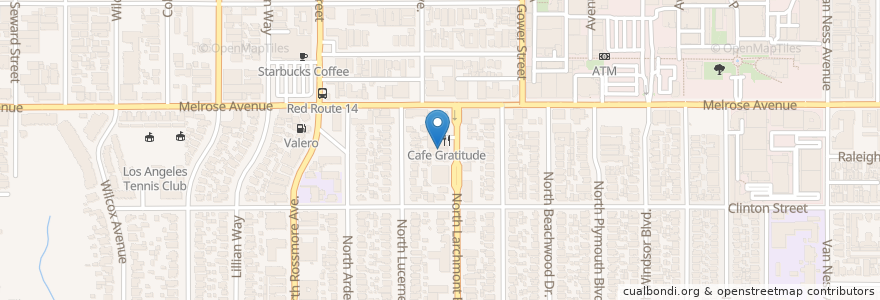 Mapa de ubicacion de Cafe Gratitude en Amerika Birleşik Devletleri, Kaliforniya, Los Angeles County, Los Angeles.