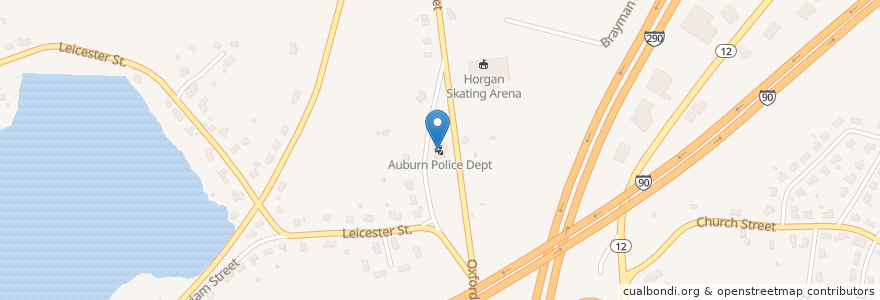 Mapa de ubicacion de Auburn Police Department en アメリカ合衆国, マサチューセッツ州, Worcester County, Auburn.