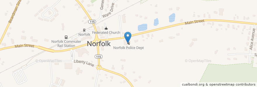 Mapa de ubicacion de Norfolk Police Dept en 미국, 매사추세츠, Norfolk County, Norfolk.