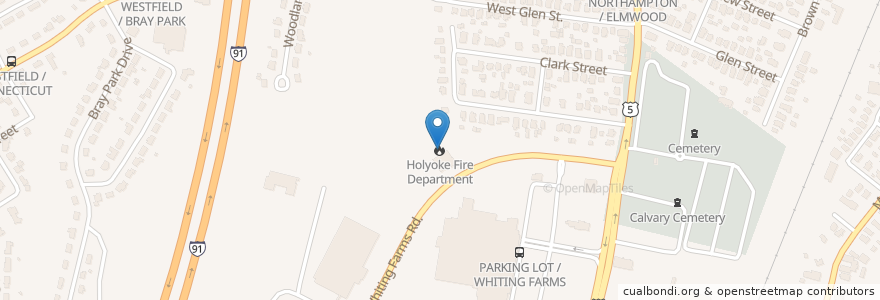 Mapa de ubicacion de Holyoke Fire Department en États-Unis D'Amérique, Massachusetts, Hampden County, Holyoke.