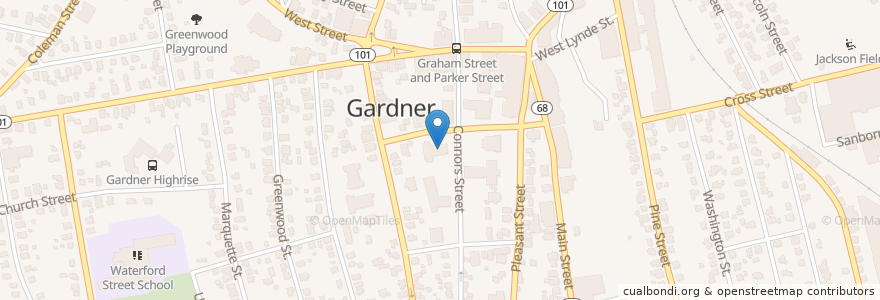 Mapa de ubicacion de Gardner Fire Department en Amerika Birleşik Devletleri, Massachusetts, Worcester County, Gardner.