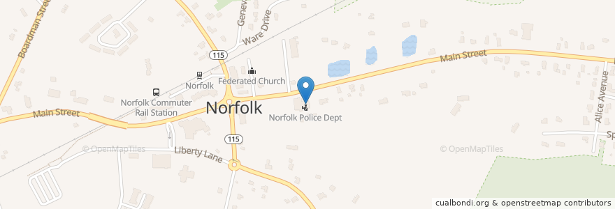Mapa de ubicacion de Norfolk Fire Department en 미국, 매사추세츠, Norfolk County, Norfolk.