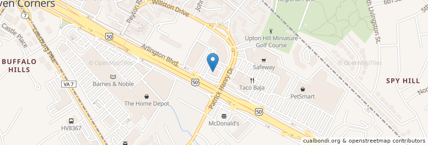 Mapa de ubicacion de TD Bank en 美利坚合众国/美利堅合眾國, 弗吉尼亚州 / 維吉尼亞州 / 維珍尼亞州, Fairfax County, Seven Corners.