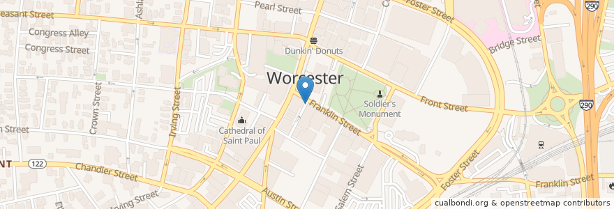 Mapa de ubicacion de News Library en Estados Unidos Da América, Massachusetts, Worcester County, Worcester.