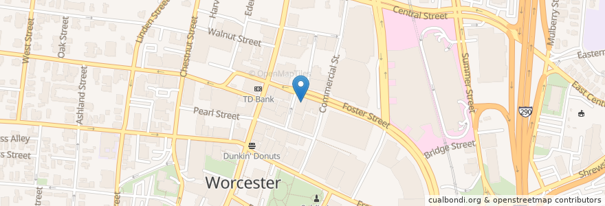 Mapa de ubicacion de Blais Family Library en Stati Uniti D'America, Massachusetts, Worcester County, Worcester.