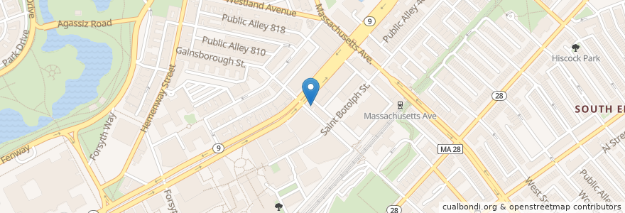 Mapa de ubicacion de Harriet M. Spaulding Library en Estados Unidos Da América, Massachusetts, Suffolk County, Boston.