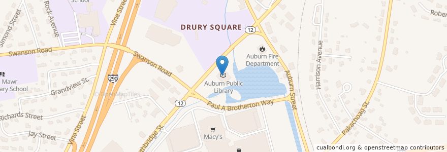 Mapa de ubicacion de Auburn Public Library en Stati Uniti D'America, Massachusetts, Worcester County, Auburn.