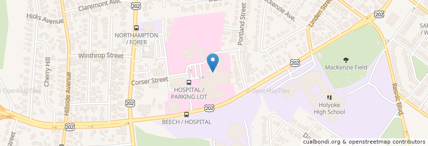Mapa de ubicacion de Medical Library en Estados Unidos De América, Massachusetts, Hampden County, Holyoke.