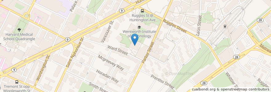 Mapa de ubicacion de Alumni Library en Amerika Syarikat, Massachusetts, Suffolk County, Boston.