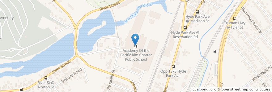 Mapa de ubicacion de Academy Of the Pacific Rim Charter Public School en Estados Unidos De América, Massachusetts, Suffolk County, Boston.