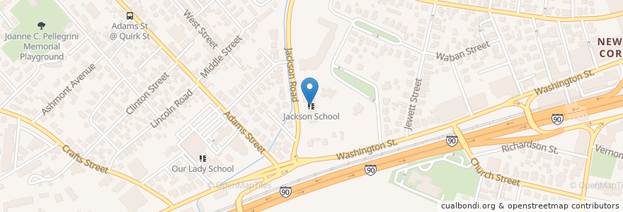 Mapa de ubicacion de Jackson School en États-Unis D'Amérique, Massachusetts, Middlesex County, Newton.