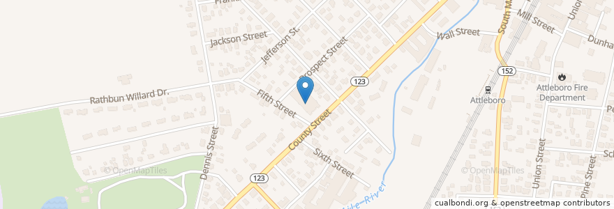 Mapa de ubicacion de Cyril K. Brennan Middle School en United States, Massachusetts, Bristol County, Attleboro.