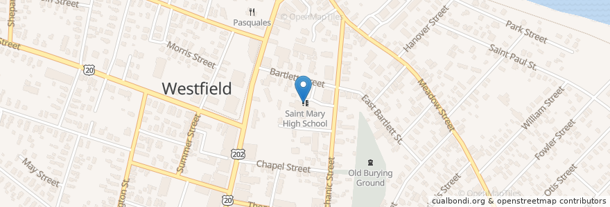 Mapa de ubicacion de Saint Mary High School en Verenigde Staten, Massachusetts, Hampden County, Westfield.