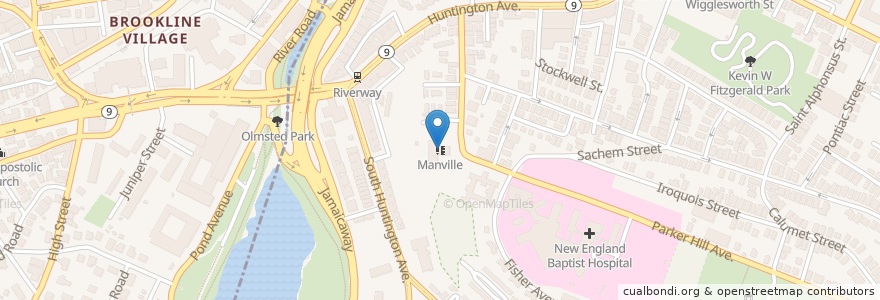 Mapa de ubicacion de Manville en United States, Massachusetts, Suffolk County, Boston.