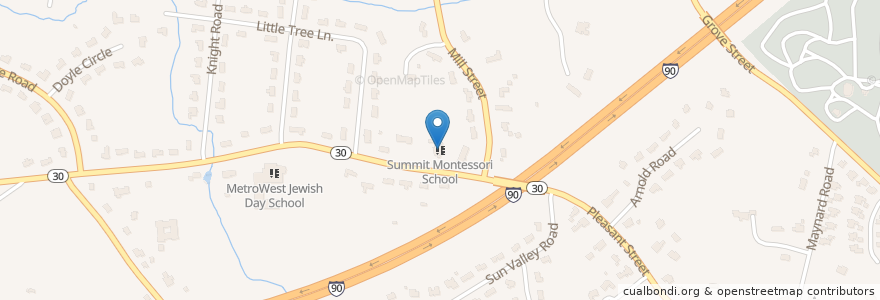 Mapa de ubicacion de Summit Montessori School en United States, Massachusetts, Middlesex County, Framingham.