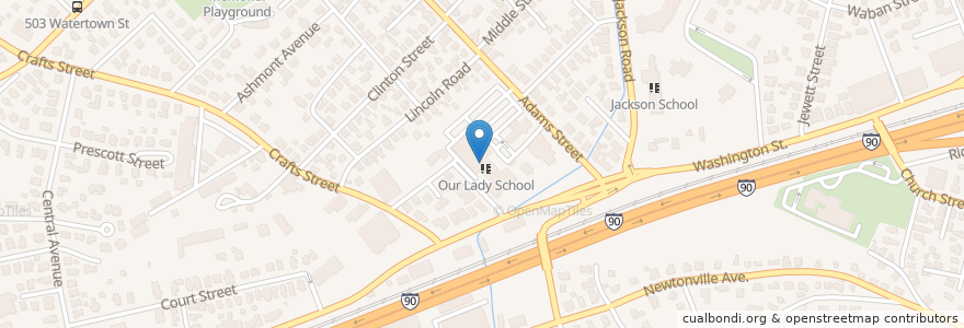Mapa de ubicacion de Trinity Catholic High en États-Unis D'Amérique, Massachusetts, Middlesex County, Newton.