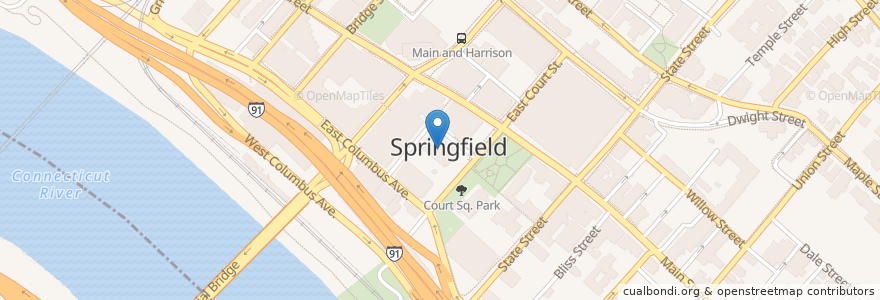 Mapa de ubicacion de Springfield City Hall en Estados Unidos De América, Massachusetts, Hampden County, Springfield.