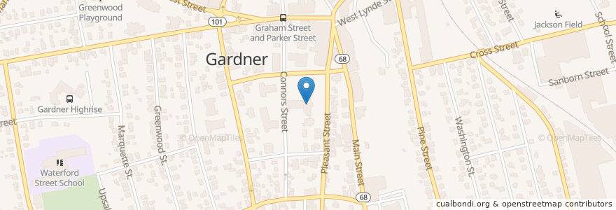 Mapa de ubicacion de Gardner City Hall en Vereinigte Staaten Von Amerika, Massachusetts, Worcester County, Gardner.