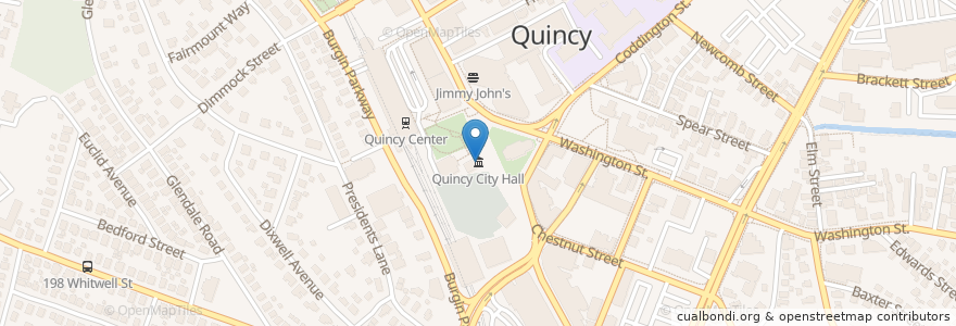 Mapa de ubicacion de Quincy City Hall en Stati Uniti D'America, Massachusetts, Norfolk County, Quincy.