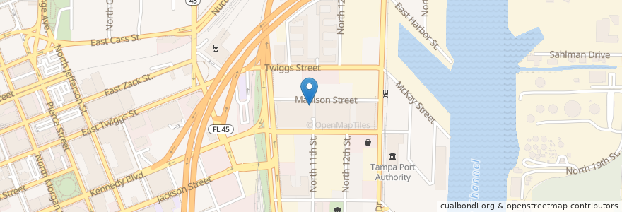 Mapa de ubicacion de Cena Channelside en 미국, 플로리다주, Hillsborough County, Tampa.
