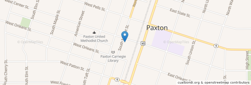 Mapa de ubicacion de Paxton Post Oficce en الولايات المتّحدة الأمريكيّة, إلينوي, Ford County, Paxton.